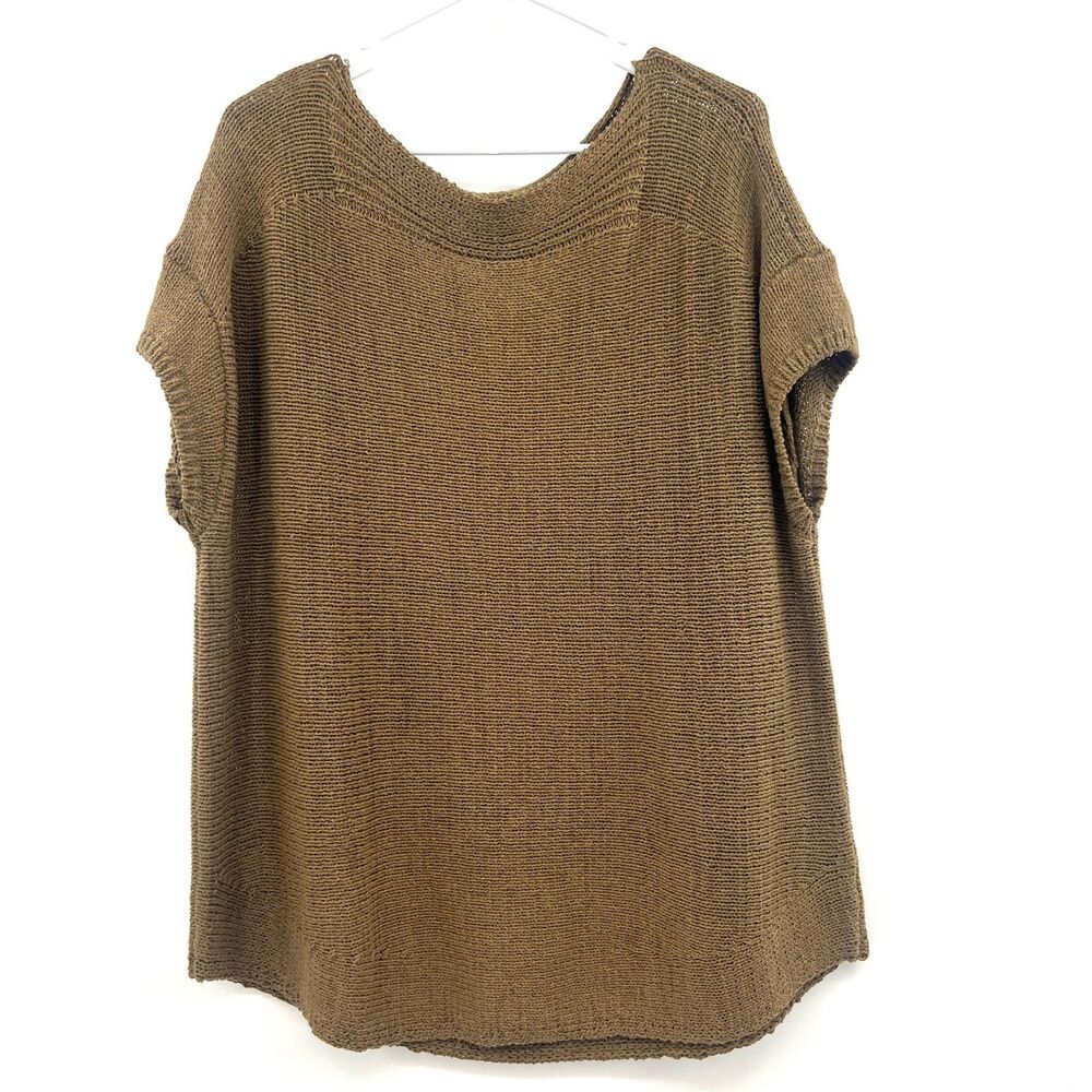 Talbots Woman 3X Olive Knit Short Sleeve Sweater Top Cotton Blend NWT